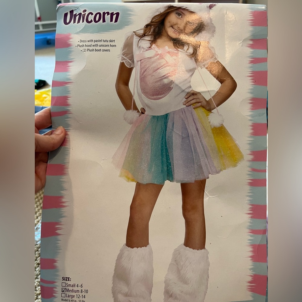 Girls unicorn Halloween costume with hood sz M (8-10)